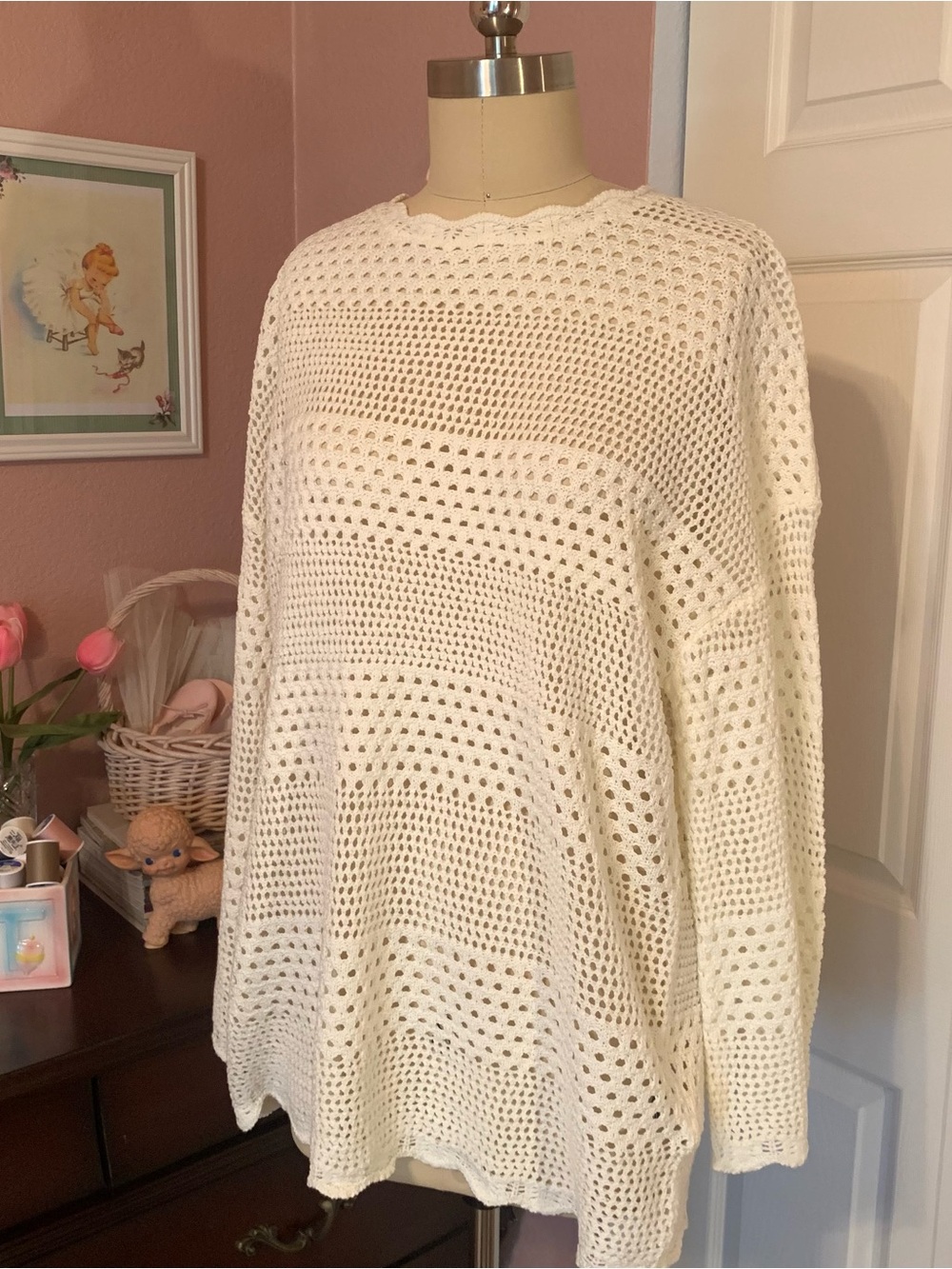 PRETTYGARDEN Women's Coquette Cream Open-Knit Sweater